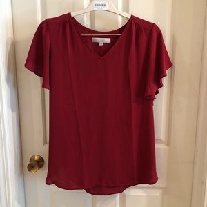 Red loft flutter sleeve shell top medium EUC